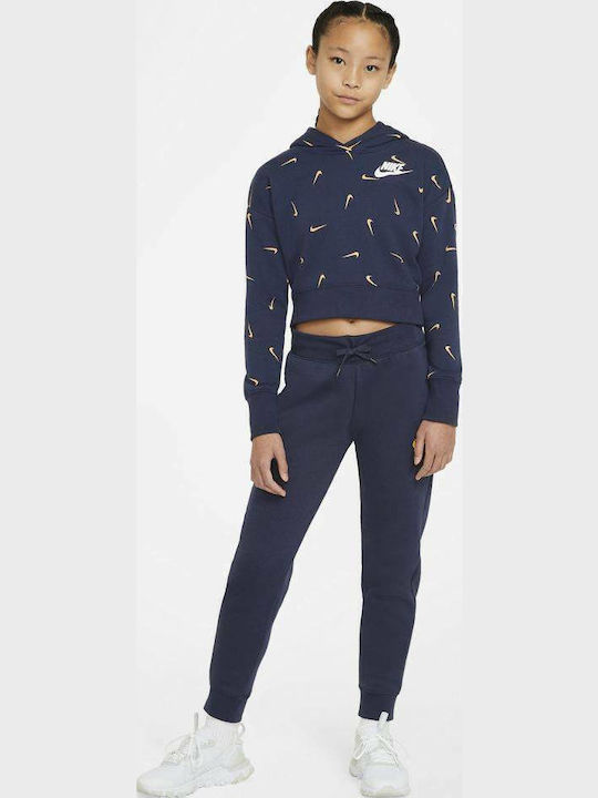 Fleece Παιδικό Φούτερ Cropped με Κουκούλα Navy Μπλε Sportswear Club