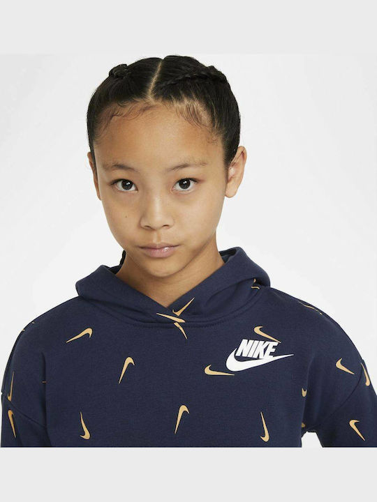 Fleece Παιδικό Φούτερ Cropped με Κουκούλα Navy Μπλε Sportswear Club