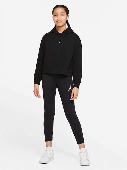 Fleece Hanorac Copii Cropped cu Glugă Negru Essentials