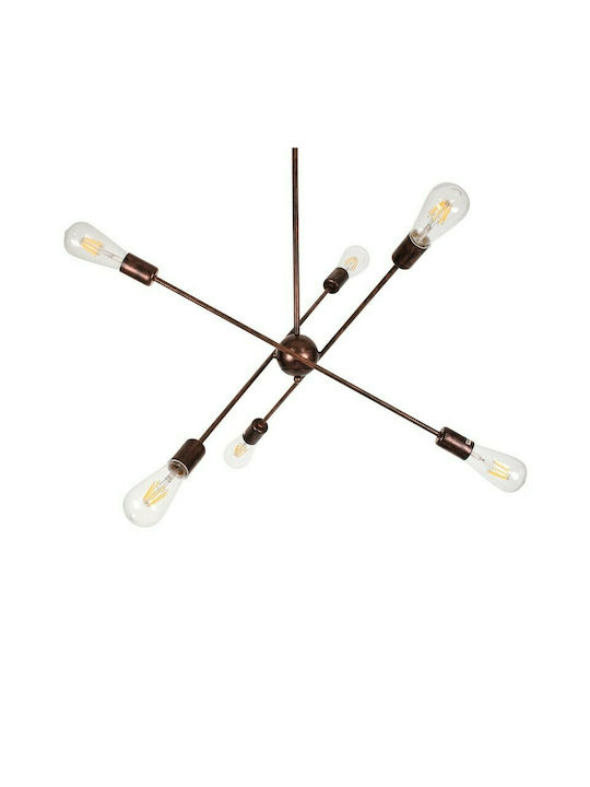 GloboStar Zane Pendant Light Copper Rail for 6 Bulbs E27 71x15x100cm