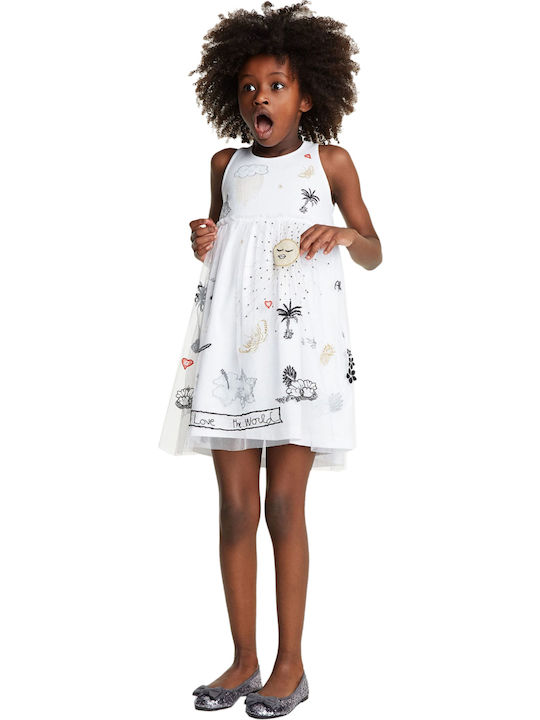 Kinderkleid Ärmellos Tüll Weiß