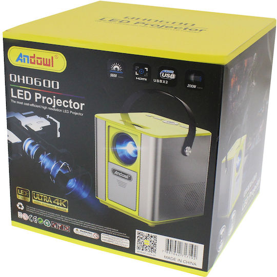 Andowl Q-HD600 Мини Проектор LCD Full HD LED лампа с вградени високоговорители Жълт