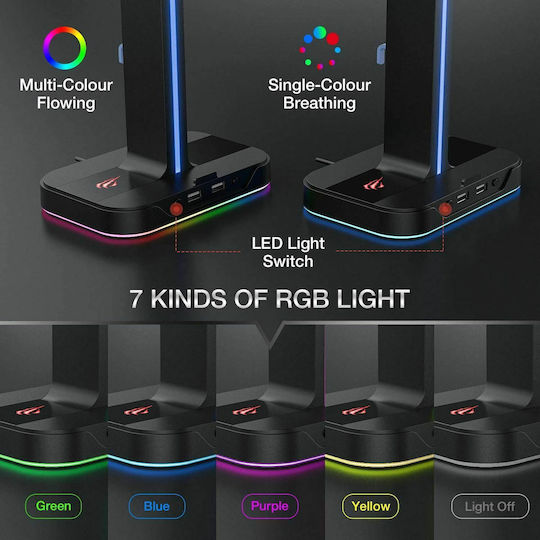 Havit TH650 RGB Επιτραπέζια Βάση Ακουστικών με Φωτισμό LED και Θύρα USB Μαύρη
