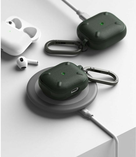 Ringke Onyx Hülle Synthetisch,Polyester/Cotton/Leather mit Haken Dark Green für Apple AirPods 3