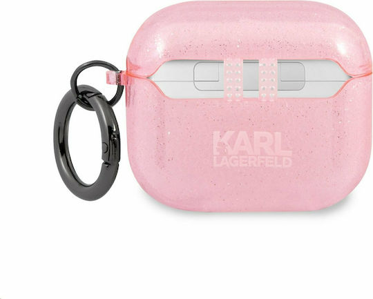Karl Lagerfeld Glitter Choupette Θήκη Σιλικόνης με Γάντζο σε Ροζ χρώμα για Apple AirPods 3