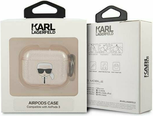 Karl Lagerfeld Karl`s Head Glitter Silicone Case with Keychain Gold for Apple AirPods 3