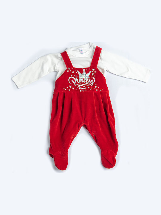 Dreams by Joyce Cat Baby Bodysuit Set Long-Sleeved Velvet with Pants Red