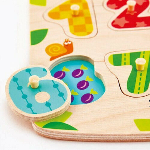 Lemnos Puzzle pentru Copii cu Îmbinări Happy Peg Numere pentru 3+ Ani 10buc Hape