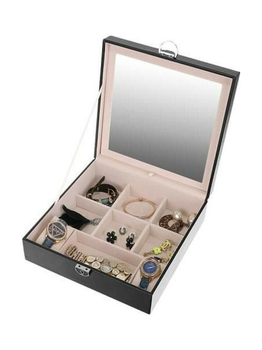 Beautylushh Wooden Jewellery Box with Drawer & Mirror Black 25.5x25.5x9cm