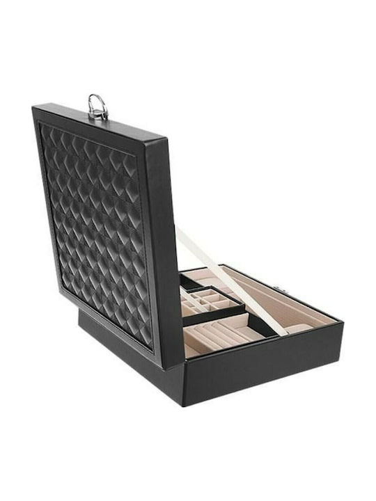 Beautylushh Wooden Jewellery Box with Drawer & Mirror Black 25.5x25.5x9cm