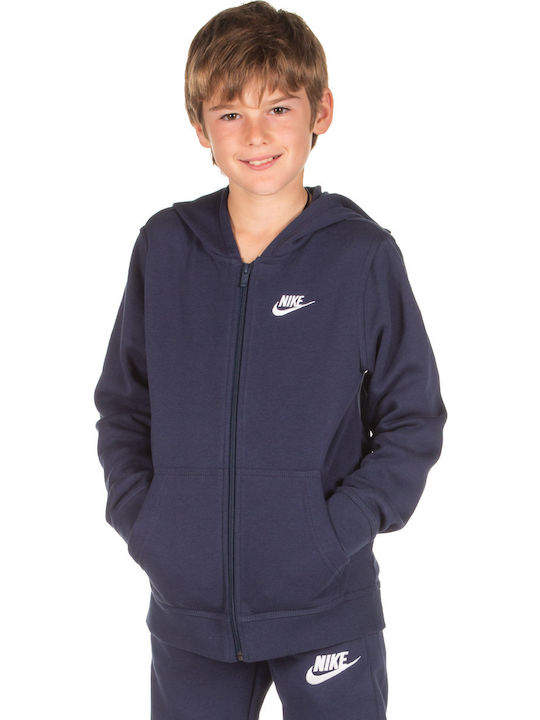 Athletic Kids Sweatshirt Cardigan Cotton with Hood Blue Sportswear