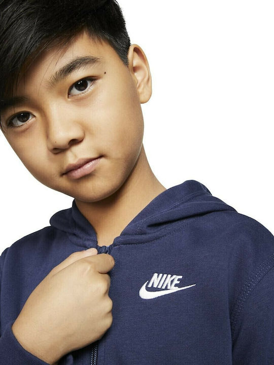 Athletic Kids Sweatshirt Cardigan Cotton with Hood Blue Sportswear