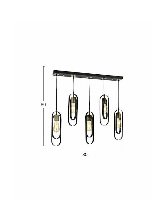 HomeMarkt Black Black Gold 80x80 cm Adjustable Pendant Light Black Rail for 5 Bulbs E27 80cm