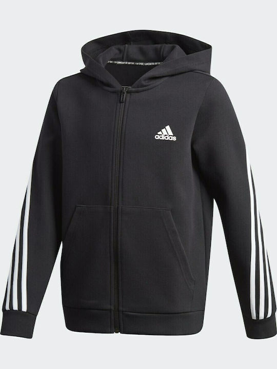 Kids Sweatshirt Cardigan with Hood and Pockets Black 3-Stripes