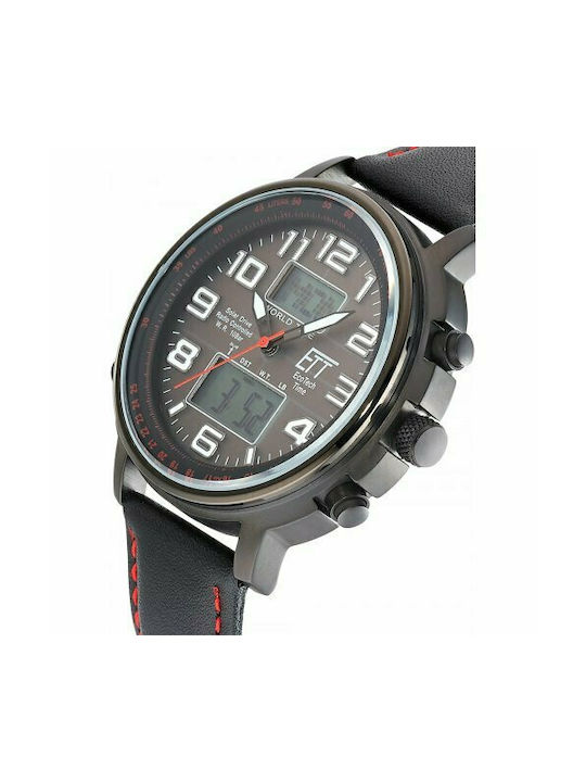 ETT Hunter II Analog/Digital Uhr Solar mit Schwarz Lederarmband