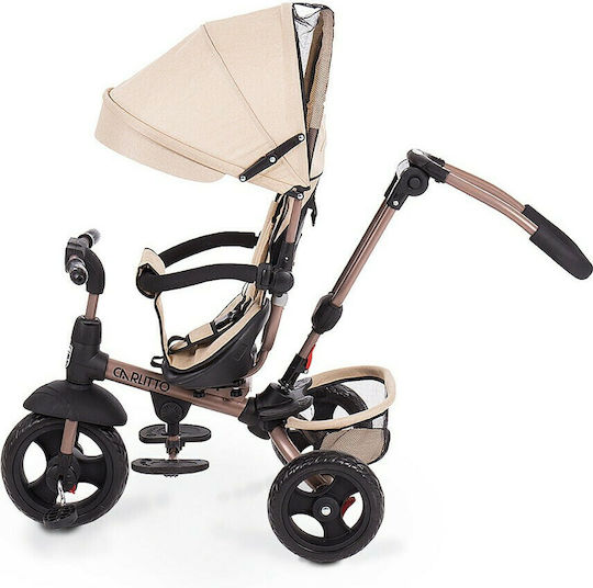 Kikka Boo Carlitto Kids Tricycle Convertible, With Storage Basket, Sunshade & Push Handle for 18+ Months Beige