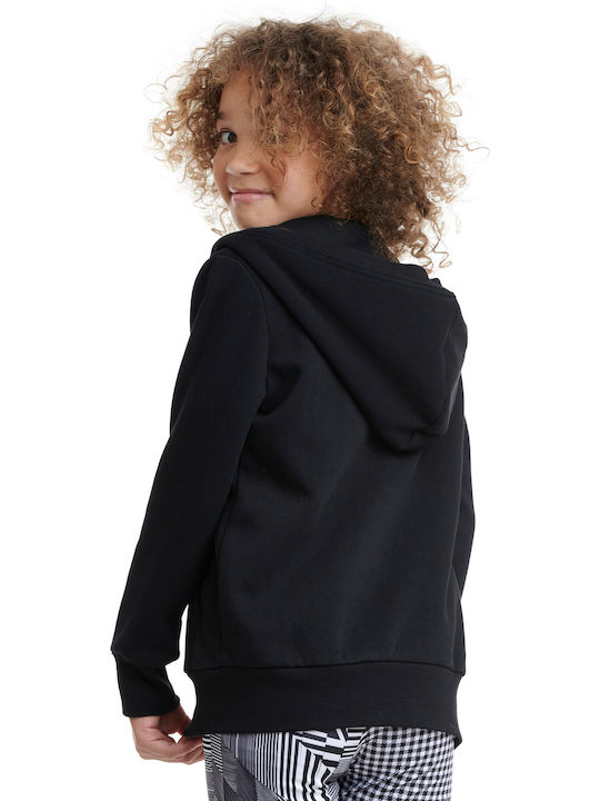 Athletic Kids Sweatshirt Cardigan Cotton with Hood Black
