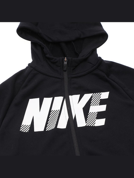 Αθλητική Παιδική Ζακέτα Φούτερ Dri-Fit με Κουκούλα Μαύρη