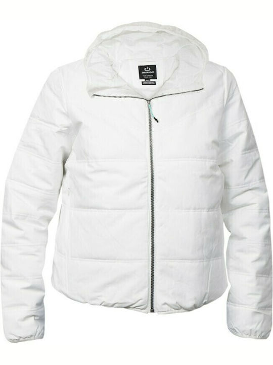 Women's Short Puffer Jacket Waterproof and Windproof for Winter with Hood White