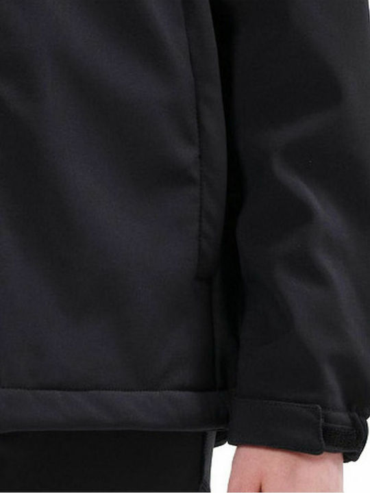 Women's Long Sports Softshell Jacket Waterproof and Windproof for Winter with Hood Black
