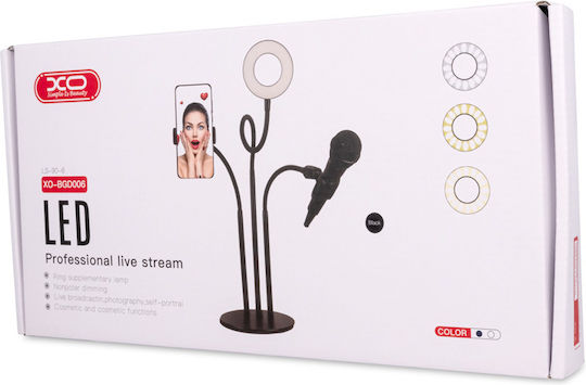 XO XOL02 Ring Light 9cm 3800 - 6800K με Επιτραπέζια Βάση Στήριξης και Βάση για Κινητό White