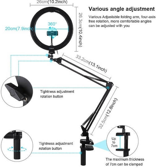Puluz LED Ring Light Ring Light 26cm With Desktop Stand And Mobile Phone Holder