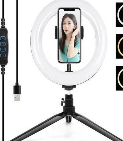 Puluz LED Ring Vlogging Ringlicht 20cm 3200 - 6500K mit Schreibtisch Stativ und Handyhalter