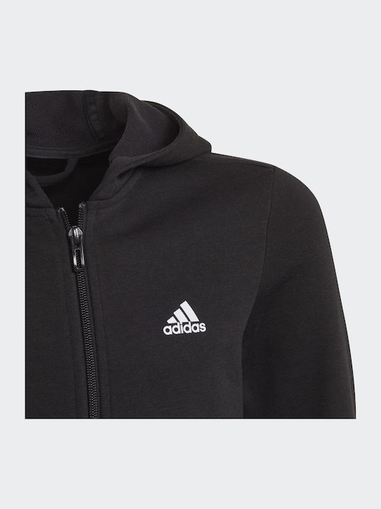 Athletic Kids Sweatshirt Cardigan Cotton with Hood Black Essentials