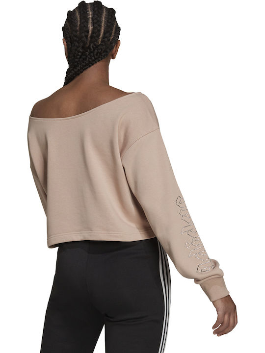 Adidas 2000 Luxe Women's Athletic Crop Top Long Sleeve Ash Pearl