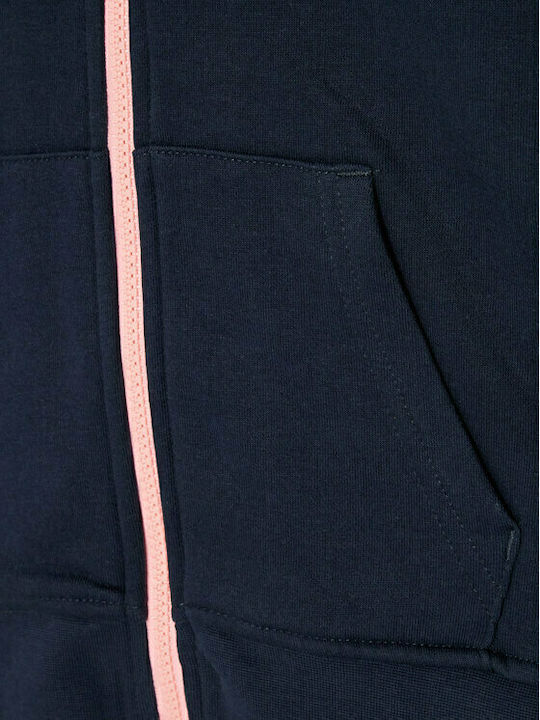 Athletic Kids Sweatshirt Cardigan Cotton with Hood Navy Blue