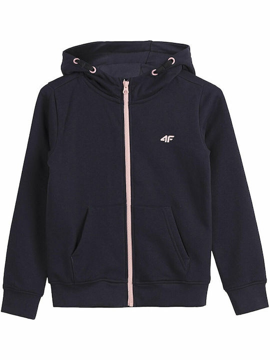 Athletic Kids Sweatshirt Cardigan Cotton with Hood Navy Blue