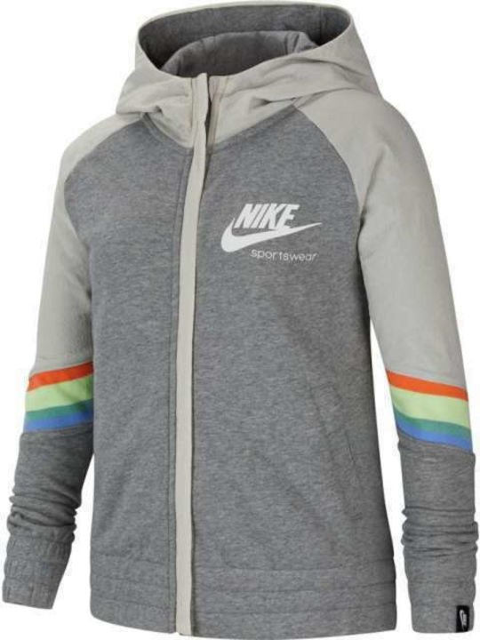 Kids Sweatshirt Cardigan With Hood And Pockets Grey Heritage