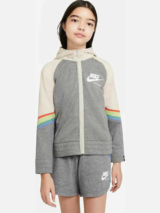 Kids Sweatshirt Cardigan With Hood And Pockets Grey Heritage