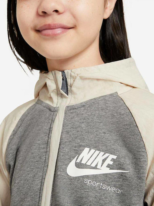 Kids Sweatshirt Cardigan With Hood And Pockets Grey Heritage