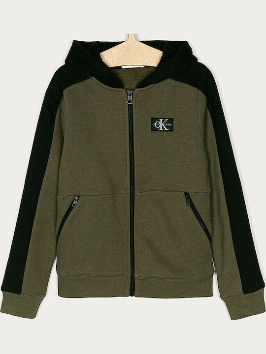Kids Sweatshirt Cardigan Green Colour Block Zip Through