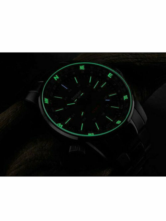 Traser Pathfinder GMT Ceas Bărbați 46mm Baterie cu Brățară Oțel Inoxidabil Neagră