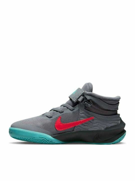 Team Hustle D 10 FlyEase Incaltaminte Sport Copii Baschet Cu Închidere Hoop & Loop Gri