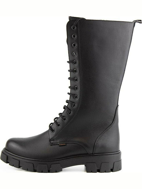 Leather Women's Boots with Zipper / Laces Black