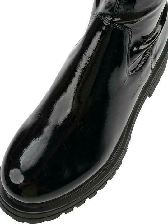 Damenstiefel Über dem Knie aus Lackleder Schwarz