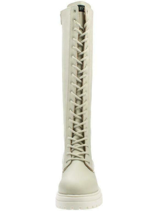 Leather Women's Boots with Zipper / Laces White