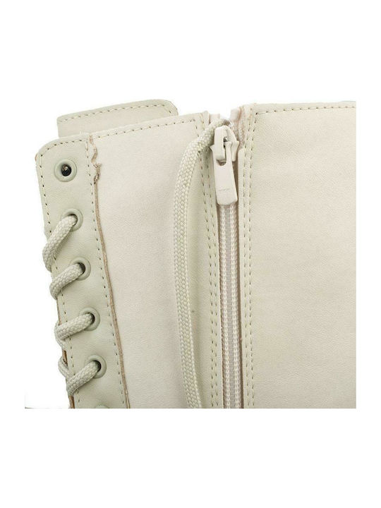 Leather Women's Boots with Zipper / Laces White