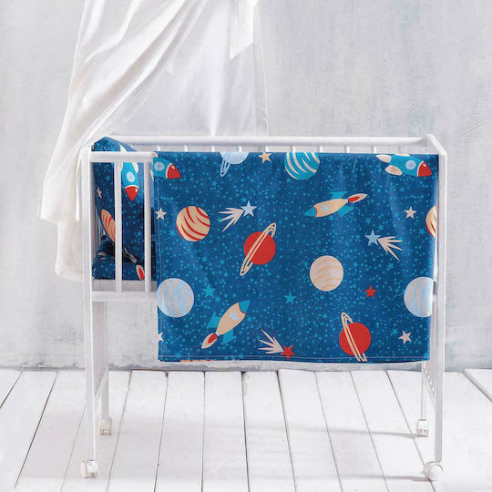 Rythmos Space Odyssey Baby Sheets Set Crib Cotton Blue 120x160cm 3pcs