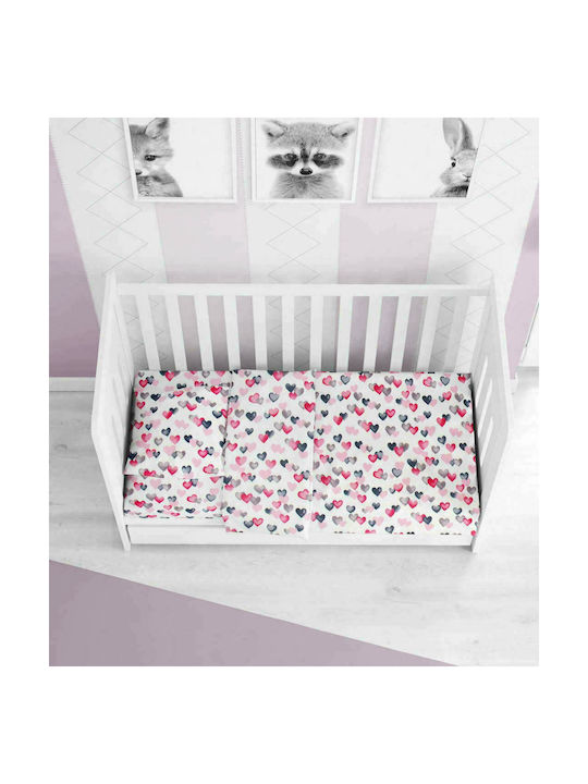 Dimcol Hearts Baby Bettlaken Für Krippe Baumwolle Angepasst 12 Grey / Pink 70x140cm 1916118407801289