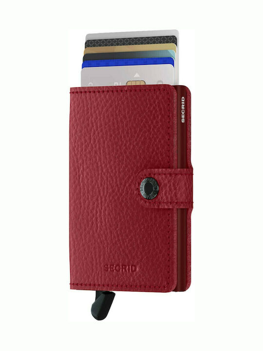 Miniwallet Veg Leather Men's Wallet Cards with RFID and Slide Mechanism Burgundy