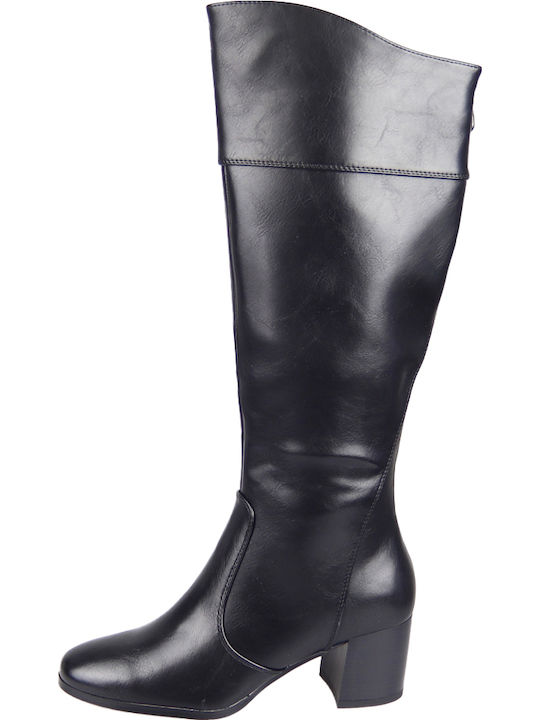 Synthetic Leather Medium Heel Women's Boots with Zipper Black