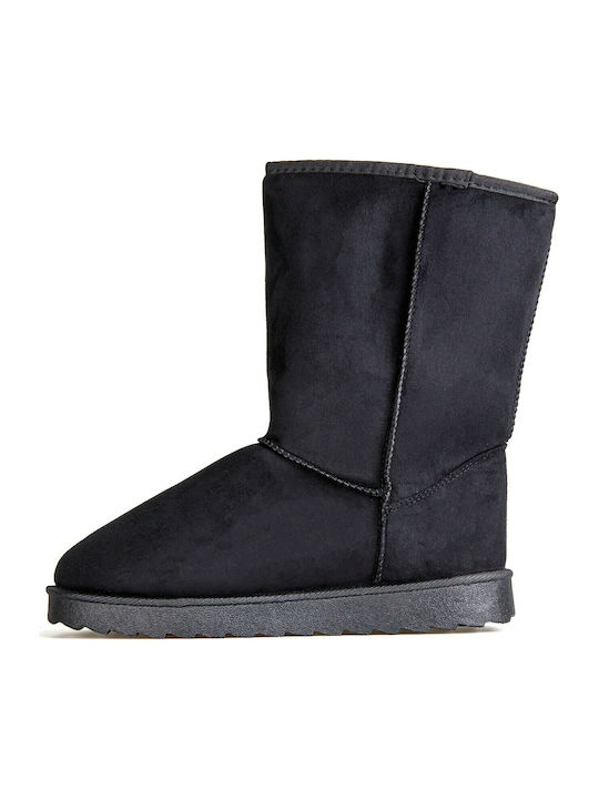 Wildleder Damenstiefel mit Pelz Schwarz