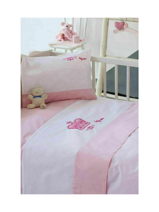 Makis Tselios Home Crown Set Baby Bettlaken Für Krippe Baumwolle Rosa 120x170cm 3Stück
