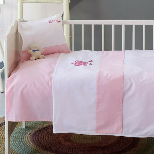Makis Tselios Home Crown Set Baby Bettlaken Für Krippe Baumwolle Rosa 120x170cm 3Stück