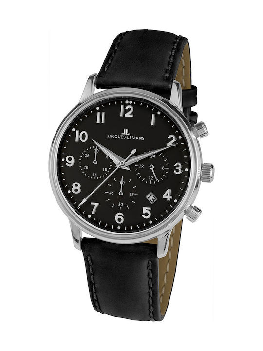 Jacques Lemans Retro Classic Chrono Watch Chronograph with Black Leather Strap