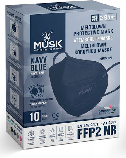 Musk Meltblown Protective Disposable Protective Mask FFP2 Navy Blue 10pcs